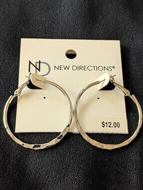 textured hoop earrings medium size silver tone womens statement fashion jewelry